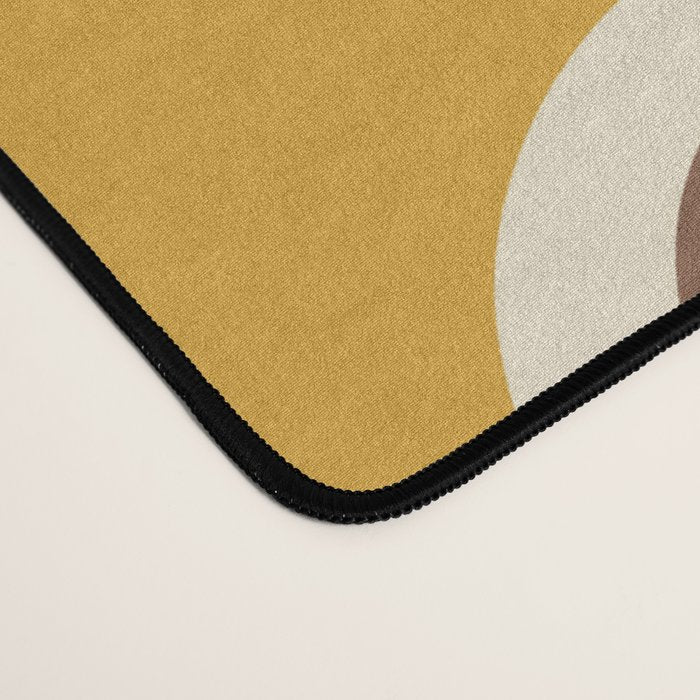 Mid Century Modern Atomic Rings Pattern 263 Yellow Brown and Beige Desk Mat Gallery Image 4