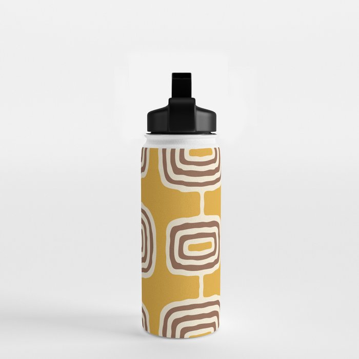 Mid Century Modern Atomic Rings Pattern 263 Yellow Brown and Beige Water Bottle Gallery Image 2