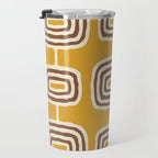 Mid Century Modern Atomic Rings Pattern 263 Yellow Brown and Beige Travel Mug Gallery Image 3