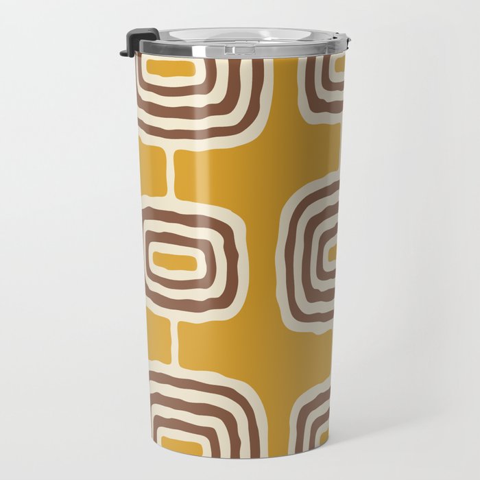Mid Century Modern Atomic Rings Pattern 263 Yellow Brown and Beige Travel Mug Gallery Image 3