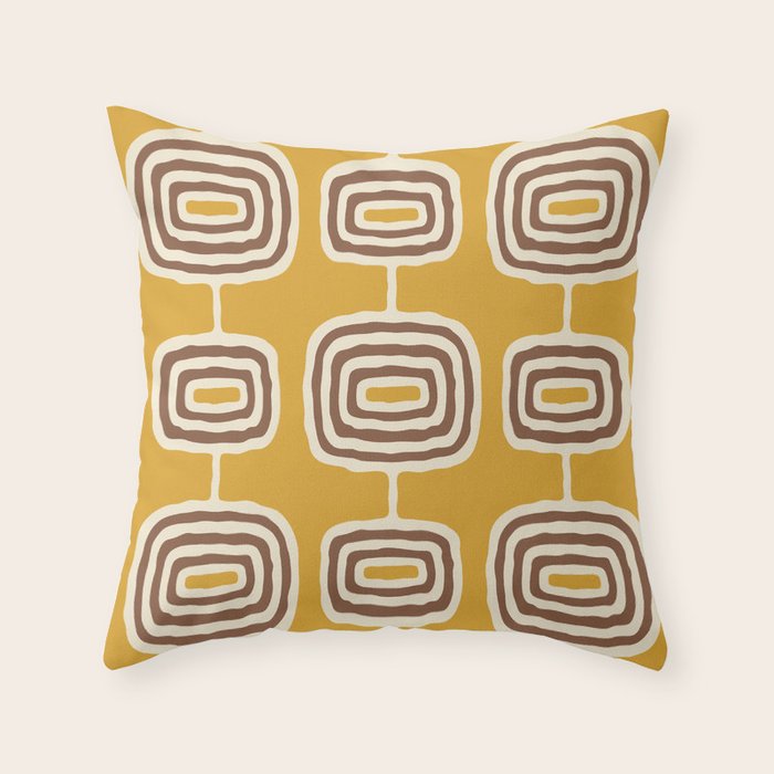 Mid Century Modern Atomic Rings Pattern 263 Yellow Brown and Beige Throw Pillow Gallery Image 6