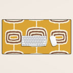Mid Century Modern Atomic Rings Pattern 263 Yellow Brown and Beige Desk Mat Gallery Image 1
