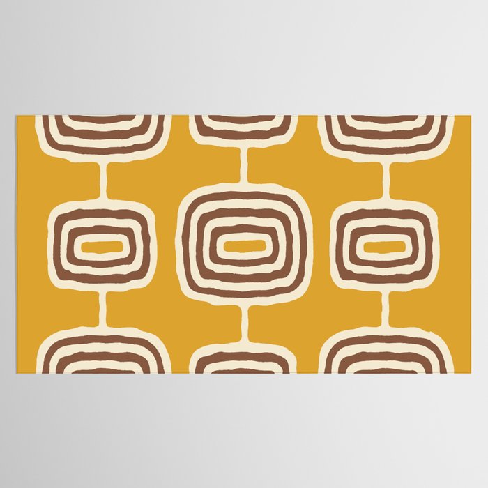 Mid Century Modern Atomic Rings Pattern 263 Yellow Brown and Beige Tablecloth Gallery Image 2
