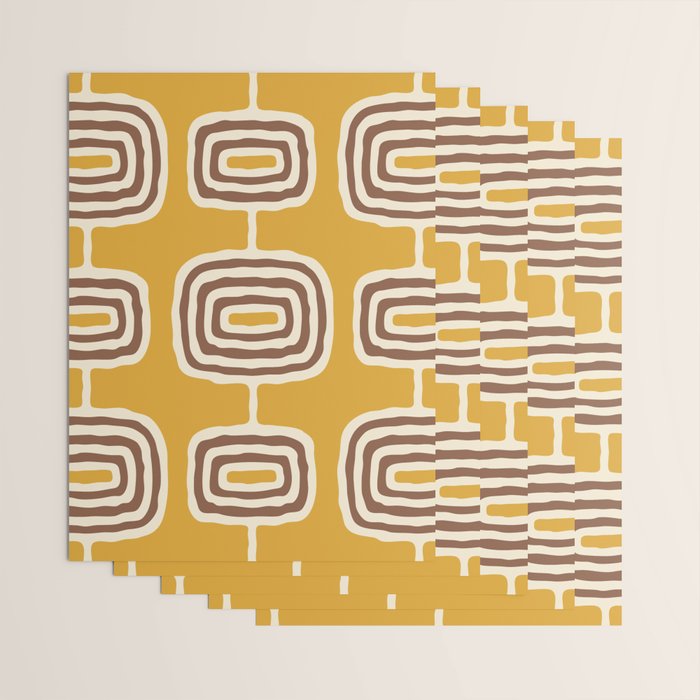 Mid Century Modern Atomic Rings Pattern 263 Yellow Brown and Beige Wrapping Paper Gallery Image 3