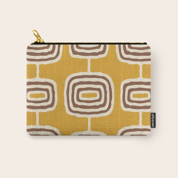 Mid Century Modern Atomic Rings Pattern 263 Yellow Brown and Beige Carry All Pouch Gallery Image 1
