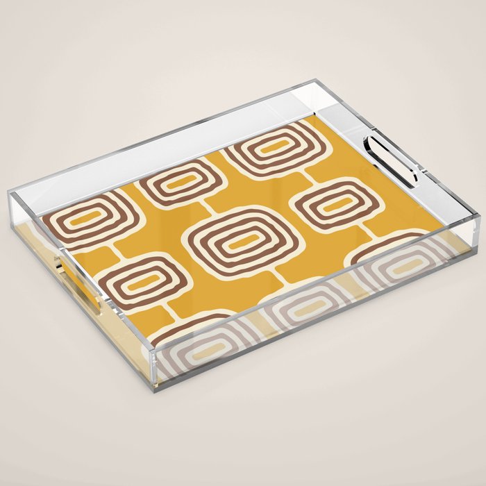 Mid Century Modern Atomic Rings Pattern 263 Yellow Brown and Beige Acrylic Tray Gallery Image 1