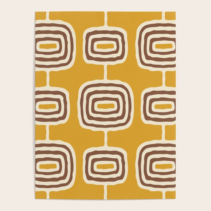 Mid Century Modern Atomic Rings Pattern 263 Yellow Brown and Beige Poster Gallery Image 1