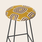 Mid Century Modern Atomic Rings Pattern 263 Yellow Brown and Beige Stool Gallery Image 2