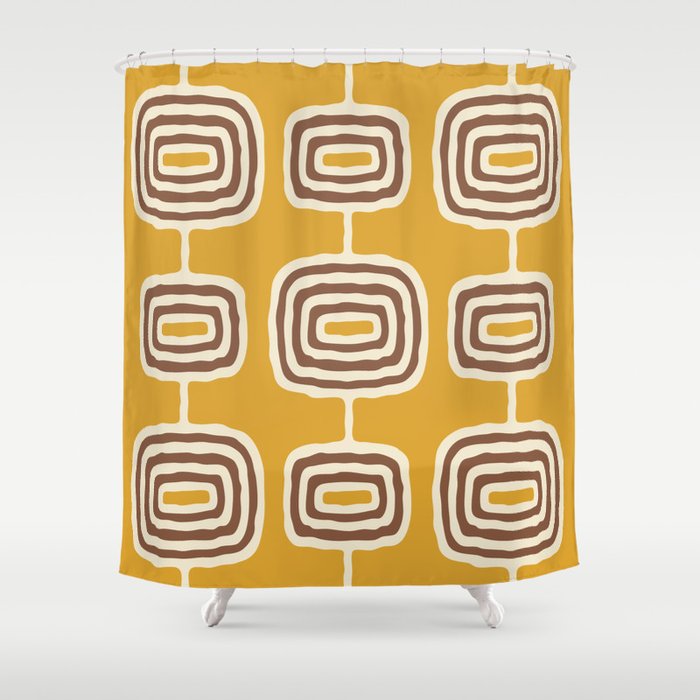 Mid Century Modern Atomic Rings Pattern 263 Yellow Brown and Beige Shower Curtain Gallery Image 1