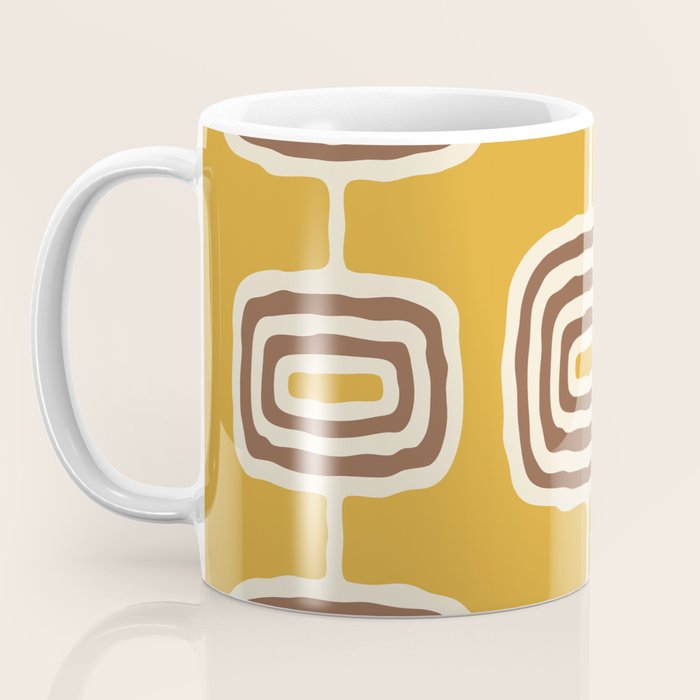 Mid Century Modern Atomic Rings Pattern 263 Yellow Brown and Beige Coffee Mug Gallery Image 3