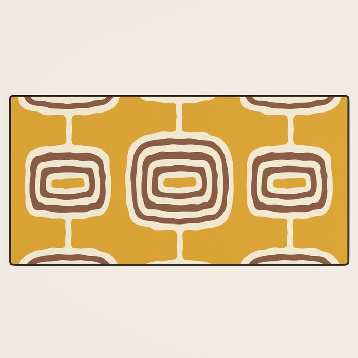 Mid Century Modern Atomic Rings Pattern 263 Yellow Brown and Beige Desk Mat Gallery Image 3