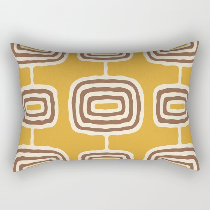 Mid Century Modern Atomic Rings Pattern 263 Yellow Brown and Beige Rectangular Pillow Gallery Image 2
