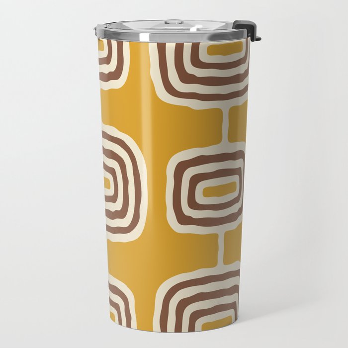 Mid Century Modern Atomic Rings Pattern 263 Yellow Brown and Beige Travel Mug Gallery Image 2