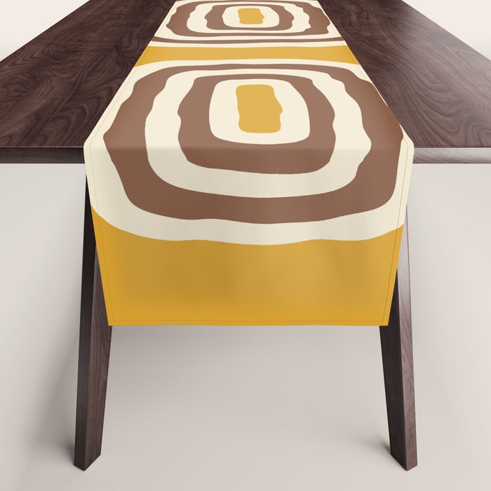 Mid Century Modern Atomic Rings Pattern 263 Yellow Brown and Beige Table Runner Gallery Image 1