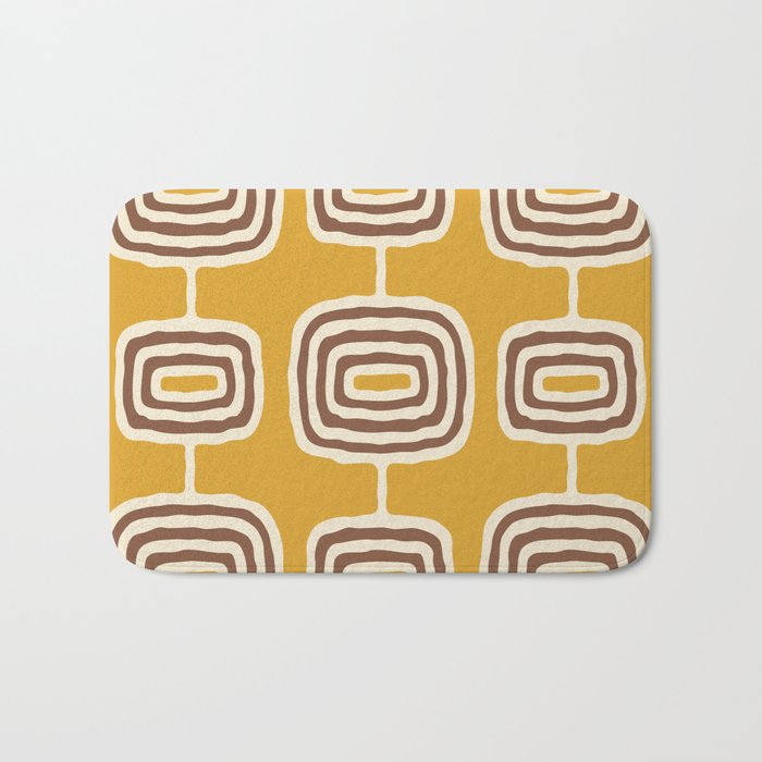 Mid Century Modern Atomic Rings Pattern 263 Yellow Brown and Beige Bath Mat Gallery Image 1