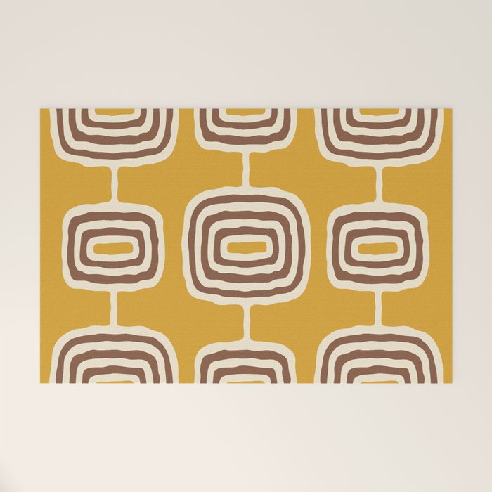 Mid Century Modern Atomic Rings Pattern 263 Yellow Brown and Beige Welcome Mat Gallery Image 1