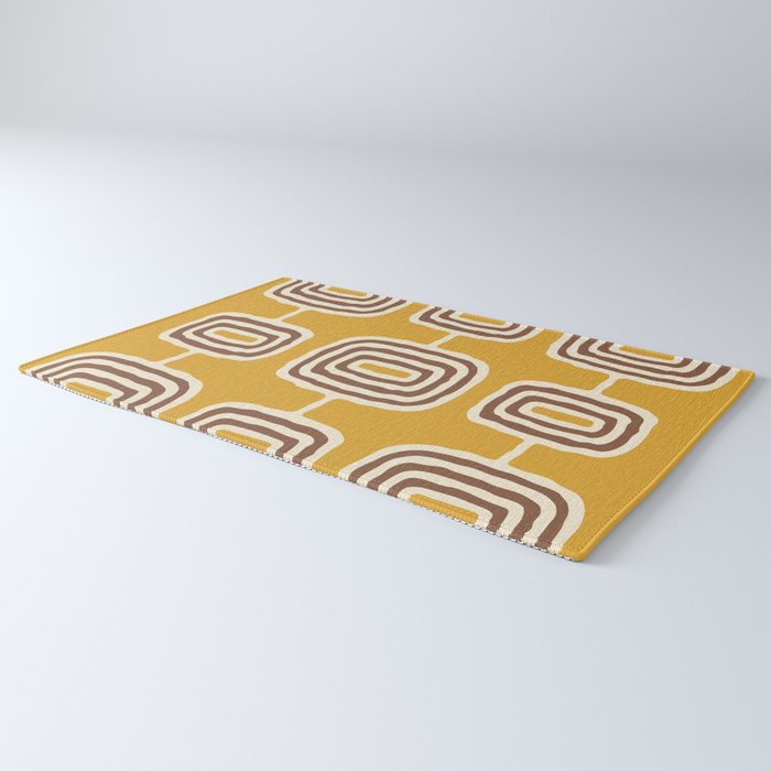 Mid Century Modern Atomic Rings Pattern 263 Yellow Brown and Beige Rug Gallery Image 3