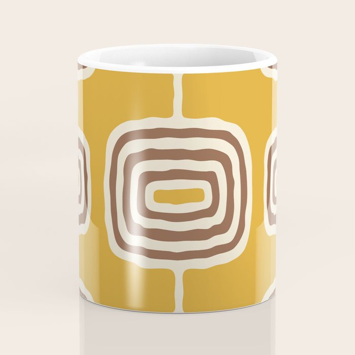 Mid Century Modern Atomic Rings Pattern 263 Yellow Brown and Beige Coffee Mug Gallery Image 4