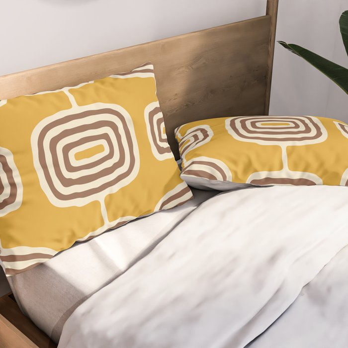 Mid Century Modern Atomic Rings Pattern 263 Yellow Brown and Beige Pillow Sham Gallery Image 2