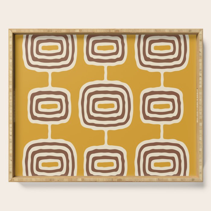 Mid Century Modern Atomic Rings Pattern 263 Yellow Brown and Beige Serving Tray Gallery Image 1