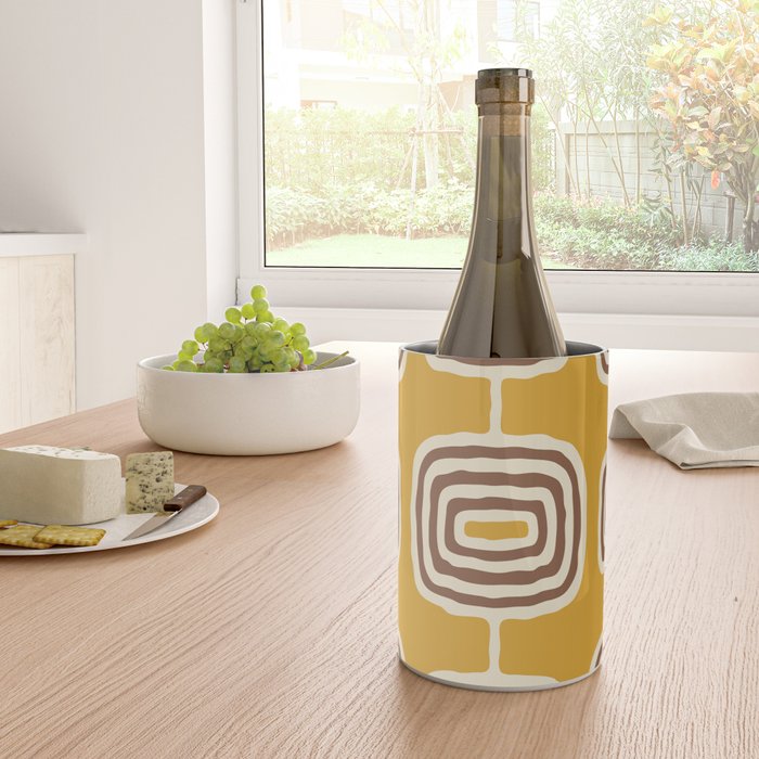 Mid Century Modern Atomic Rings Pattern 263 Yellow Brown and Beige Wine Chiller Gallery Image 4
