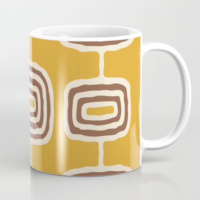 Mid Century Modern Atomic Rings Pattern 263 Yellow Brown and Beige Coffee Mug Gallery Image 1