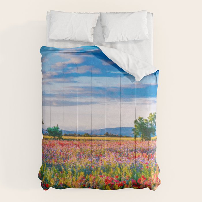 Red poppy field floral blossom landscape color photograph Comforter Gallery Image 6