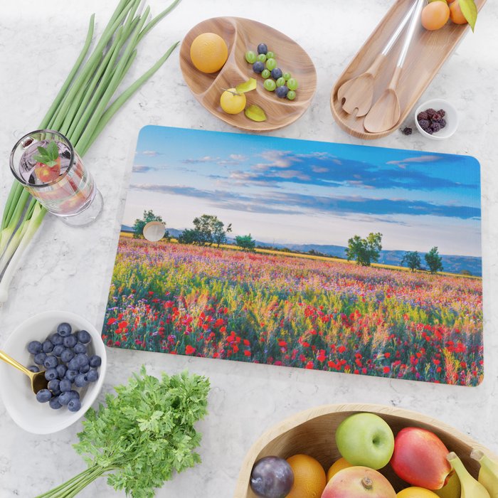 Red poppy field floral blossom landscape color photograph Cutting Board Gallery Image 2