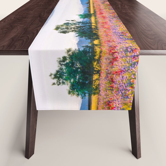 Red poppy field floral blossom landscape color photograph Table Runner Gallery Image 1