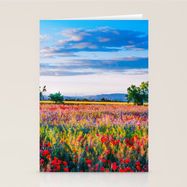 Red poppy field floral blossom landscape color photograph Stationery Card Gallery Image 2