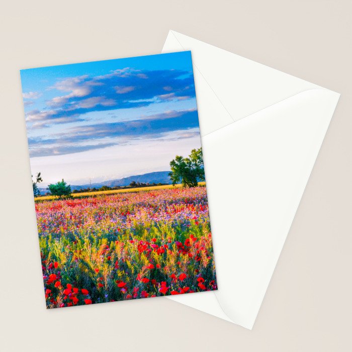 Red poppy field floral blossom landscape color photograph Stationery Card Gallery Image 2