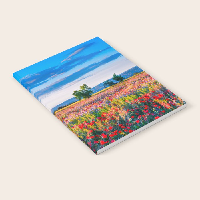 Red poppy field floral blossom landscape color photograph Notebook Gallery Image 2