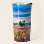 Red poppy field floral blossom landscape color photograph Travel Mug Gallery Image 2