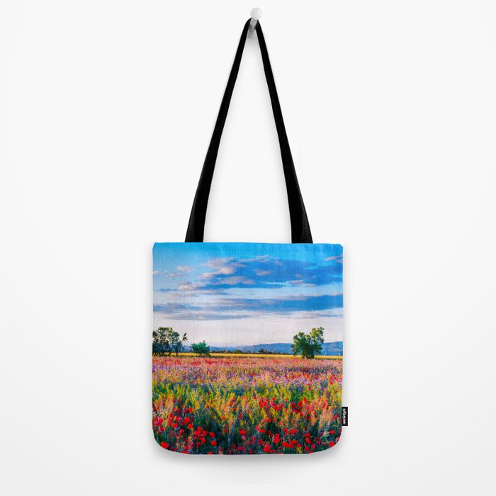 Red poppy field floral blossom landscape color photograph Tote Bag Gallery Image 2