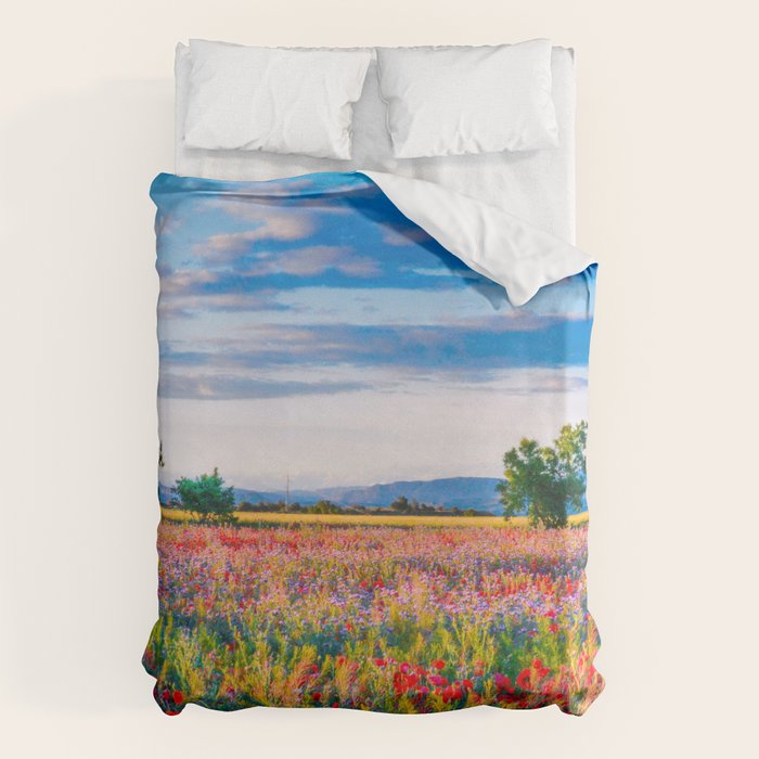 Red poppy field floral blossom landscape color photograph Duvet Cover Gallery Image 6