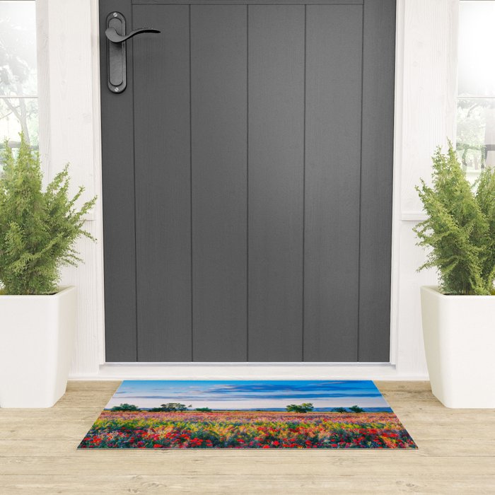 Red poppy field floral blossom landscape color photograph Welcome Mat Gallery Image 3