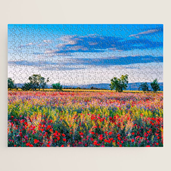 Red poppy field floral blossom landscape color photograph Jigsaw Puzzle Gallery Image 1