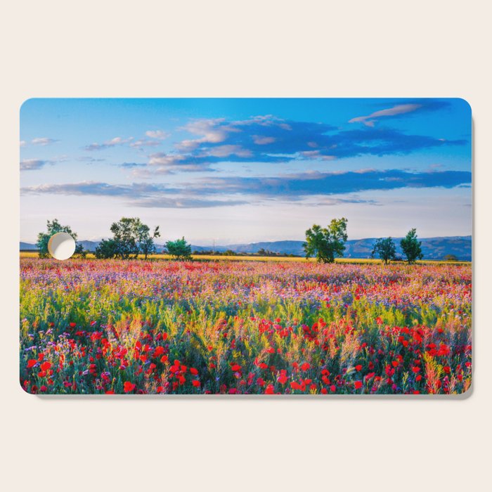 Red poppy field floral blossom landscape color photograph Cutting Board Gallery Image 1