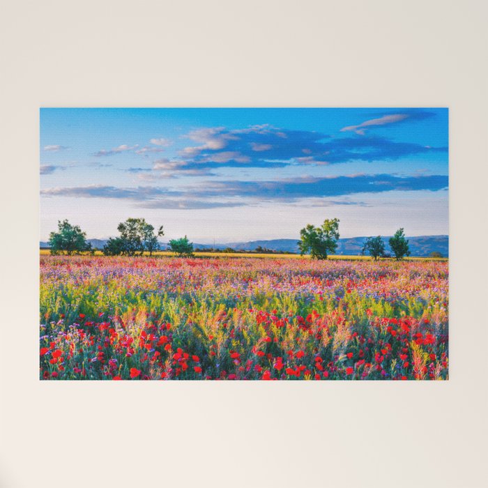 Red poppy field floral blossom landscape color photograph Welcome Mat Gallery Image 1