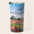 Red poppy field floral blossom landscape color photograph Travel Mug Gallery Image 3