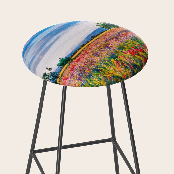 Red poppy field floral blossom landscape color photograph Stool Gallery Image 2