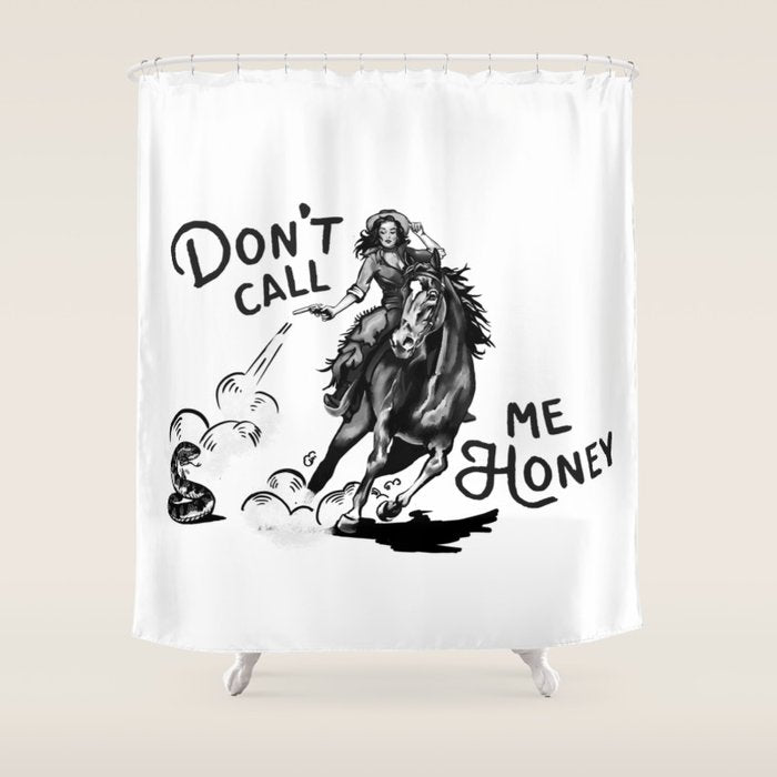 Don't Call Me Honey: Black & White Version Shower Curtain Gallery Image 1