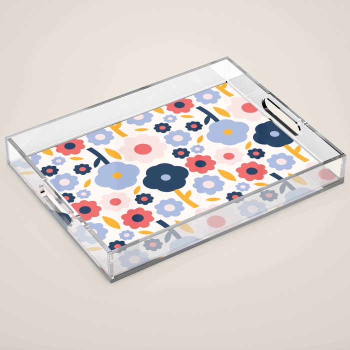 Big colorful flowers pattern Acrylic Tray Gallery Image 1