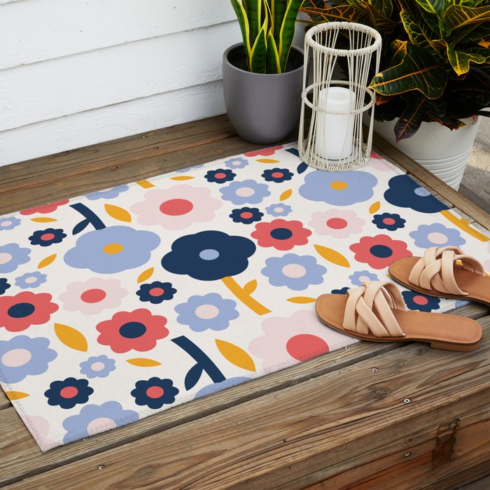 Big colorful flowers pattern Outdoor Rug Gallery Image 2