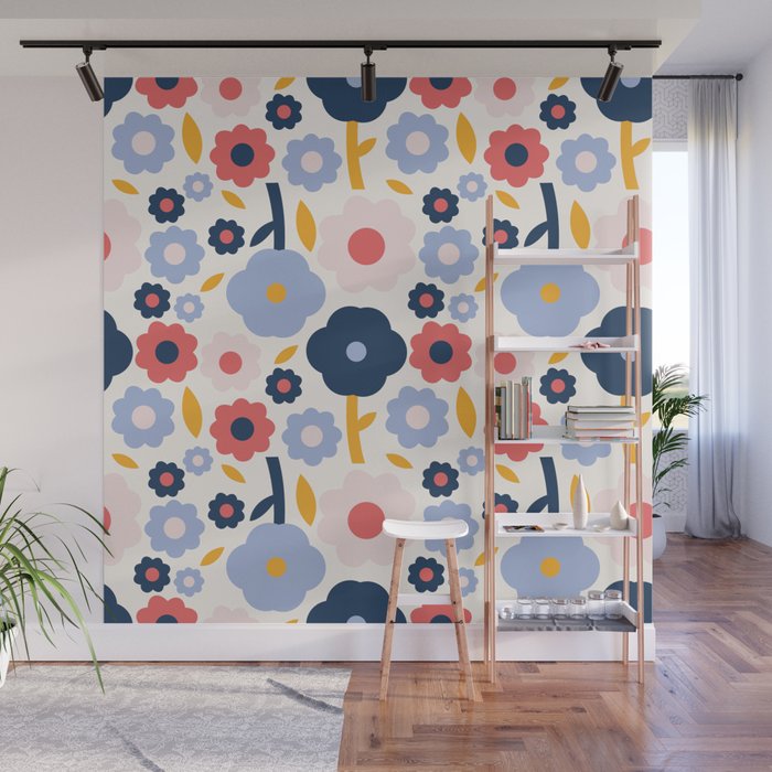 Big colorful flowers pattern Wall Mural Gallery Image 1