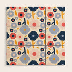Big colorful flowers pattern Wood Wall Art Gallery Image 1