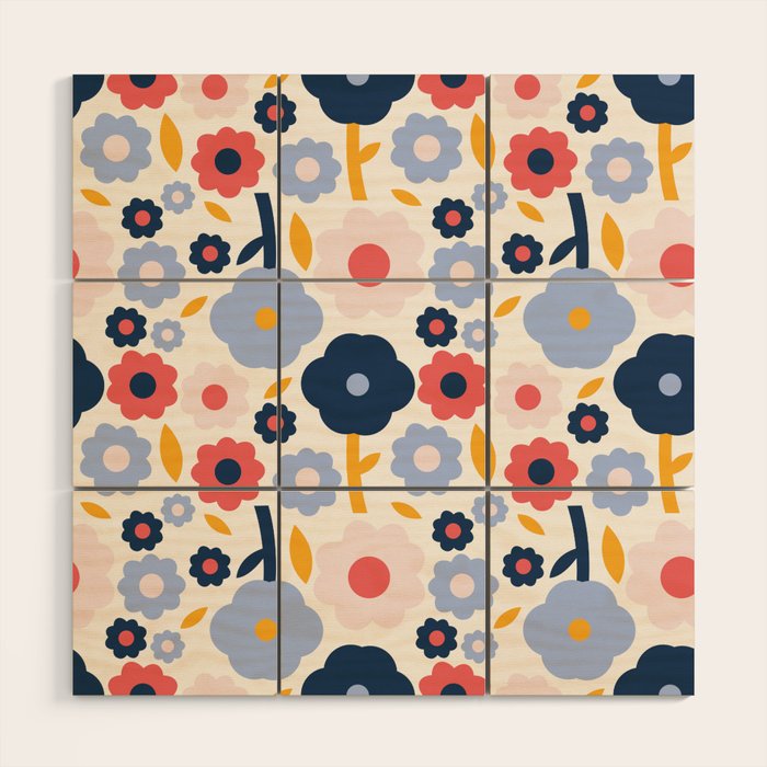 Big colorful flowers pattern Wood Wall Art Gallery Image 1