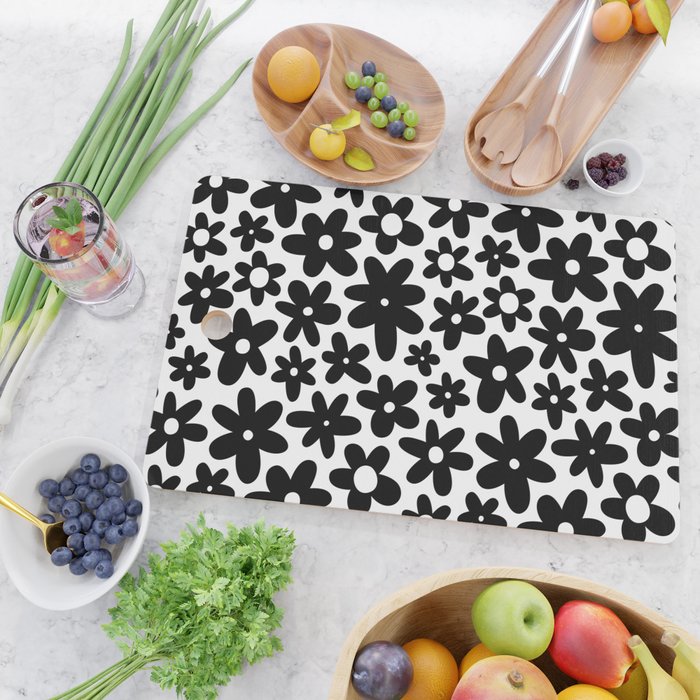 Black and white retro flower pattern Cutting Board Gallery Image 2