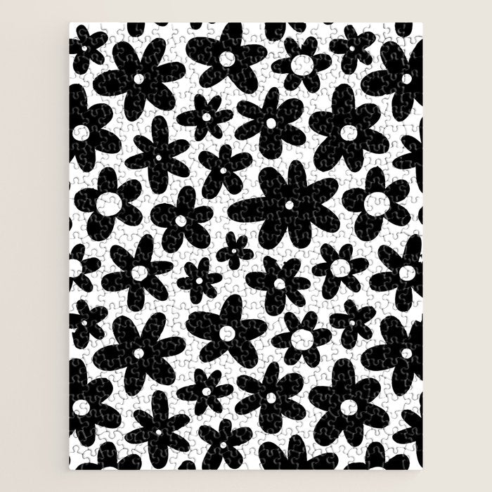 Black and white retro flower pattern Jigsaw Puzzle Gallery Image 1