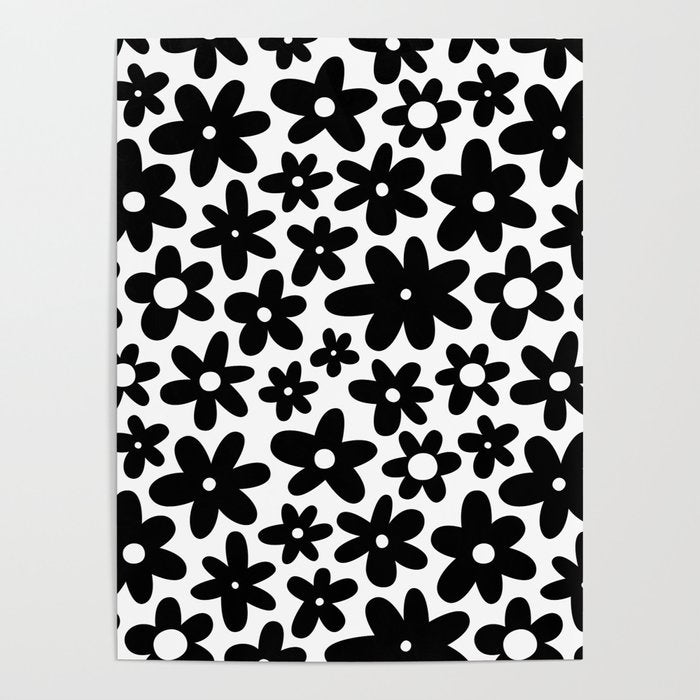 Black and white retro flower pattern Poster Gallery Image 1